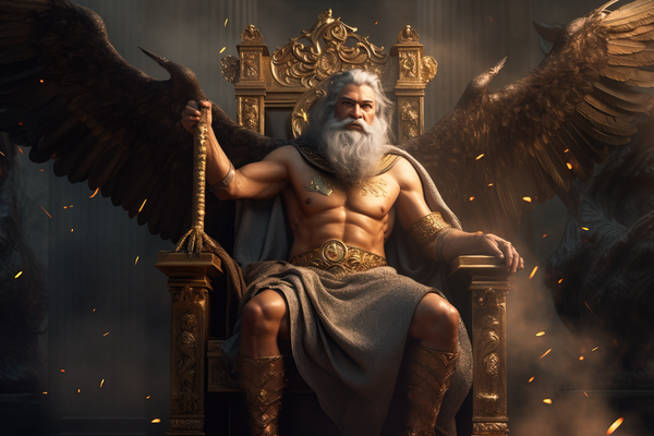 Zeus King of the Gods sat on his golden throne looking fit af. Eagle wings spread out behind him.